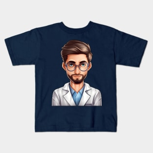 Cartoon Style Portrait - Man Doctor/Scientist/Lab Worker Kids T-Shirt